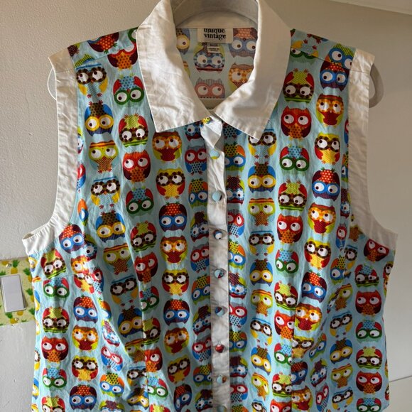 Unique Vintage Sleeveless Owl Blouse – Size 3X/20 - Picture 4 of 8